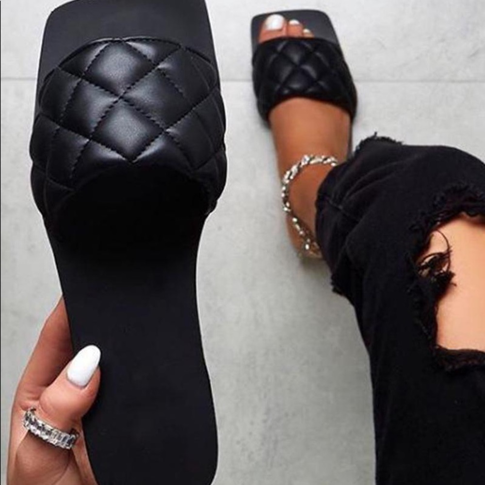 ✔️Black Square Slide Sandals✔️